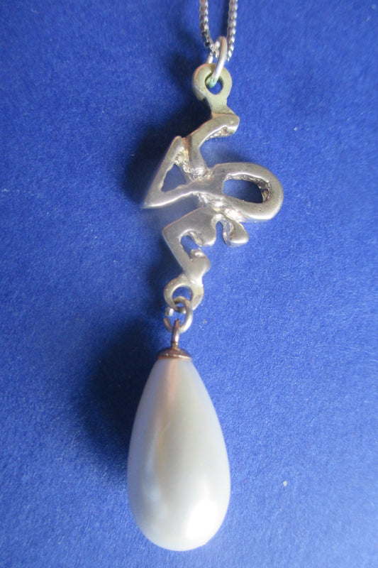 Silver Love with pearl drop pendant