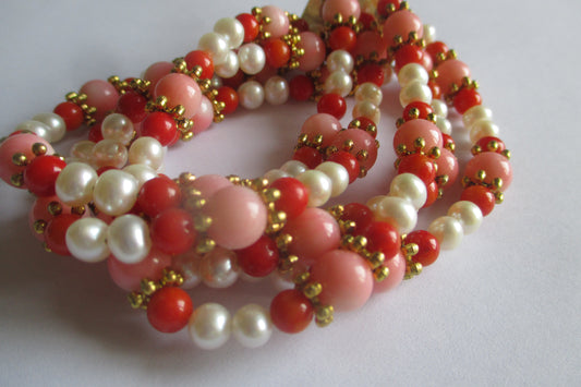 Freshwater pearl and coral bracelet