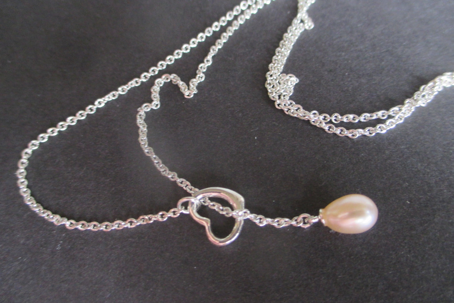 Pink pearl silver heart pendant