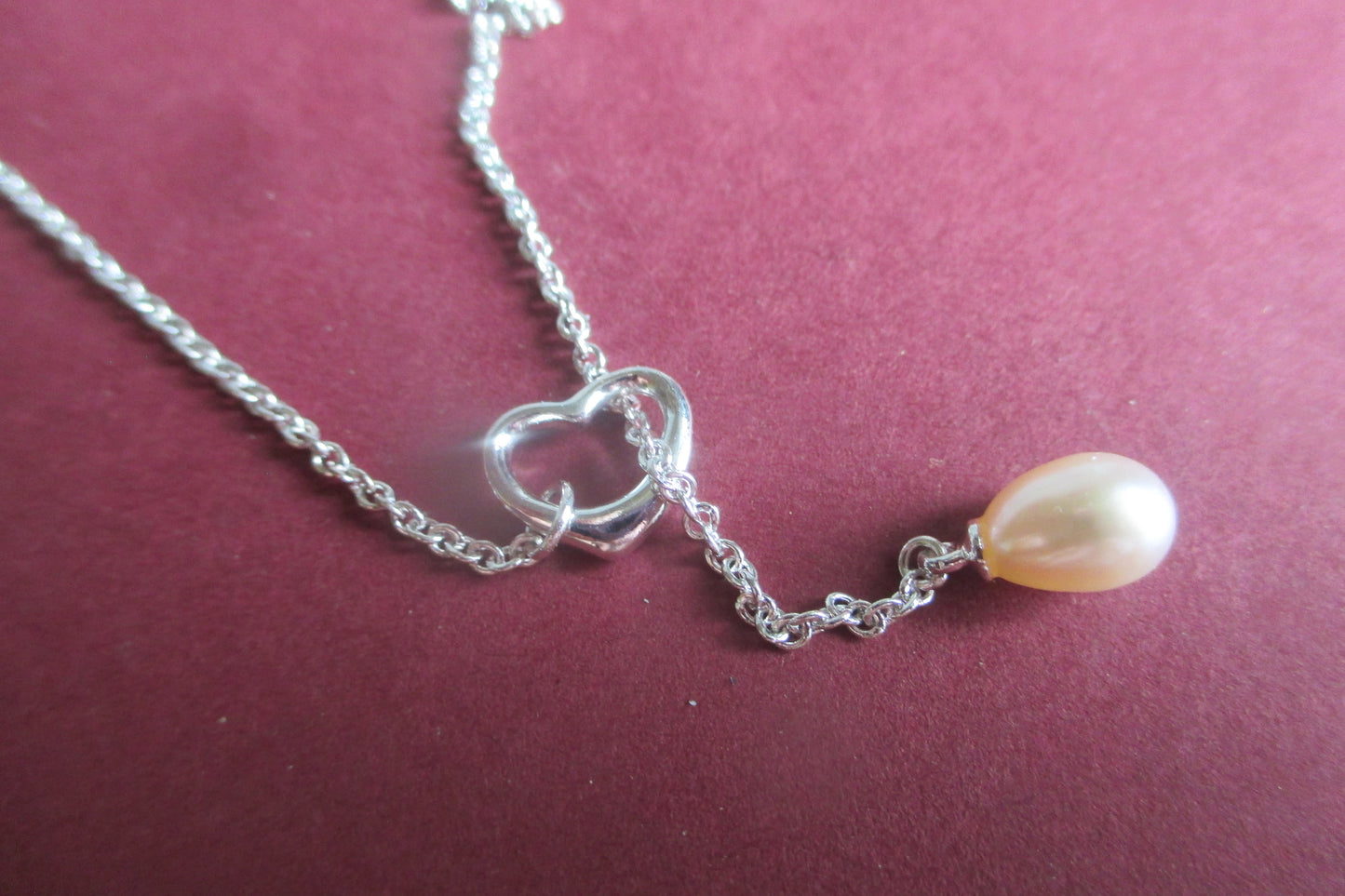 Pink pearl silver heart pendant