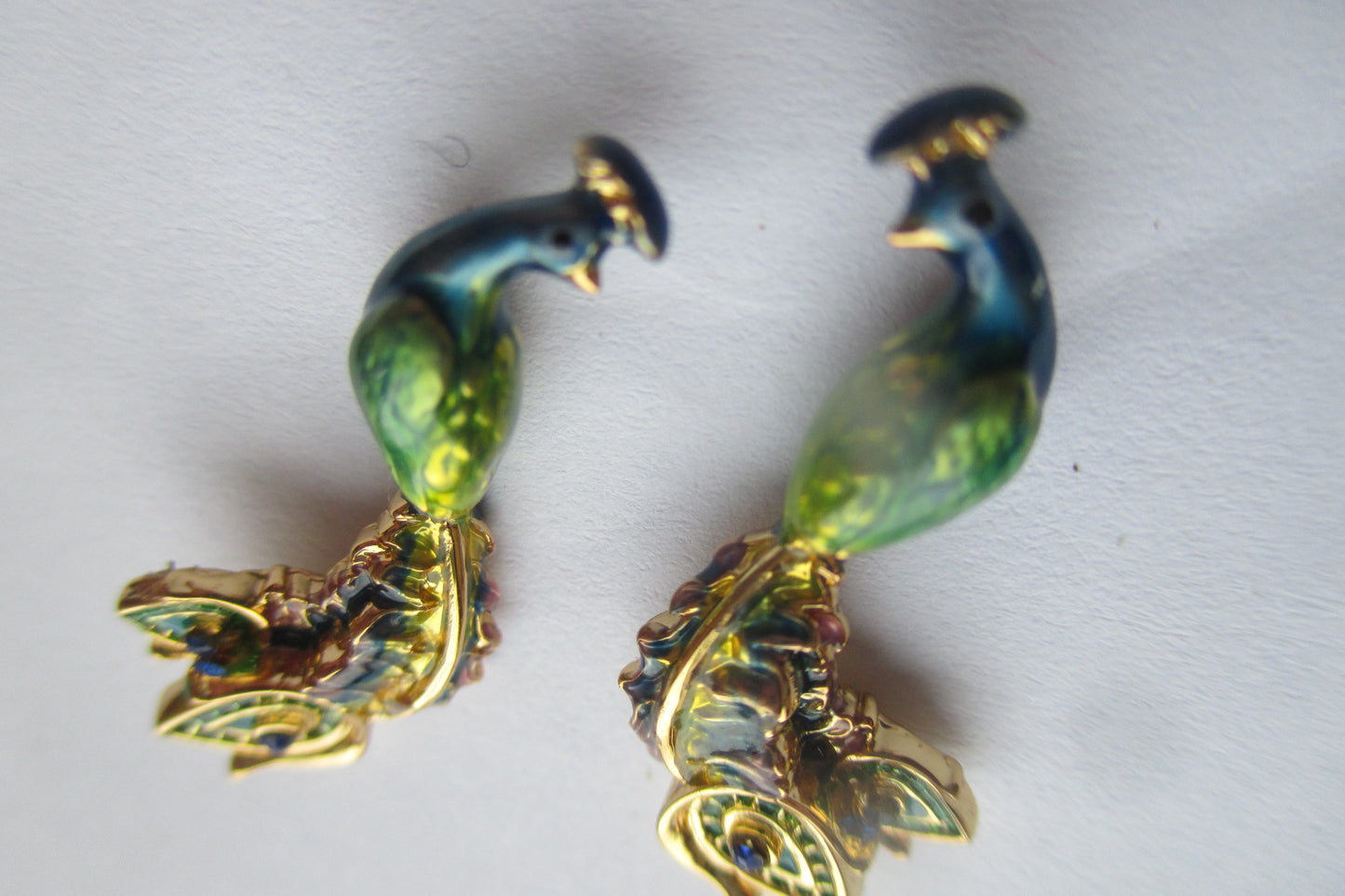 Enamel peacock stud earrings