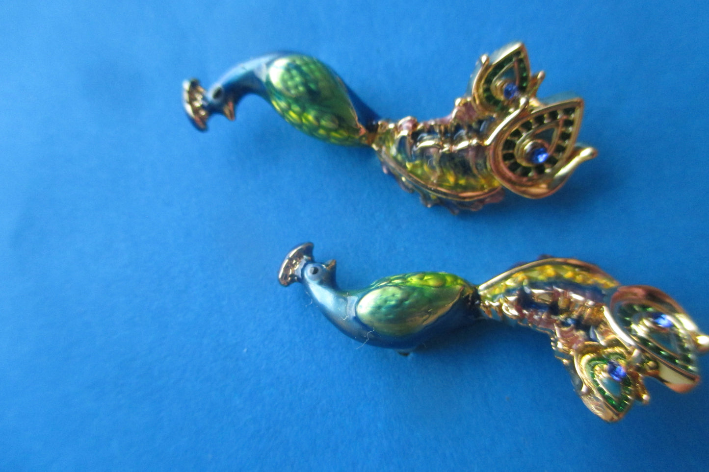 Enamel peacock stud earrings