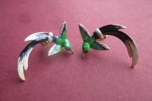 Enamel humming bird stud earrings