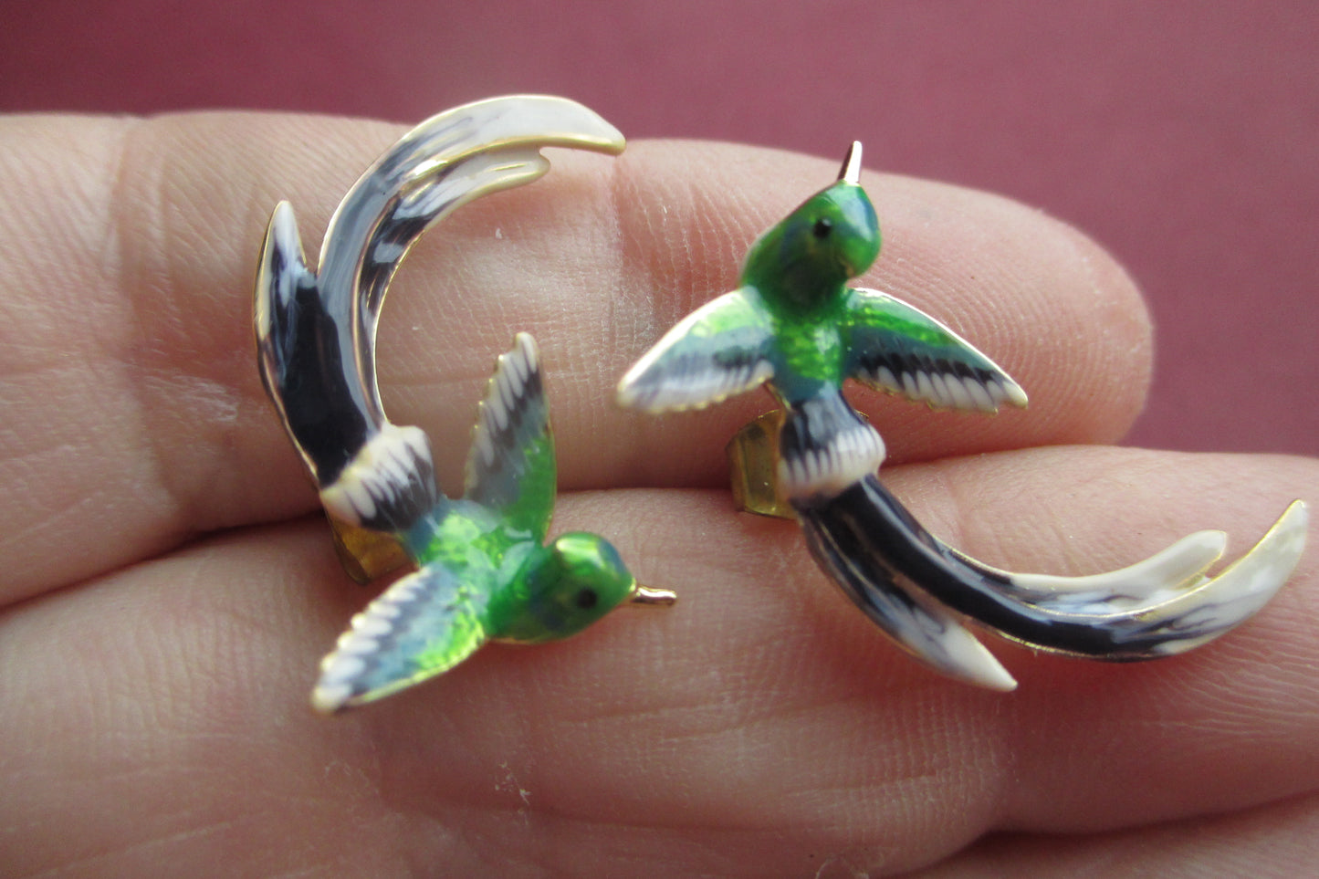 Enamel humming bird stud earrings