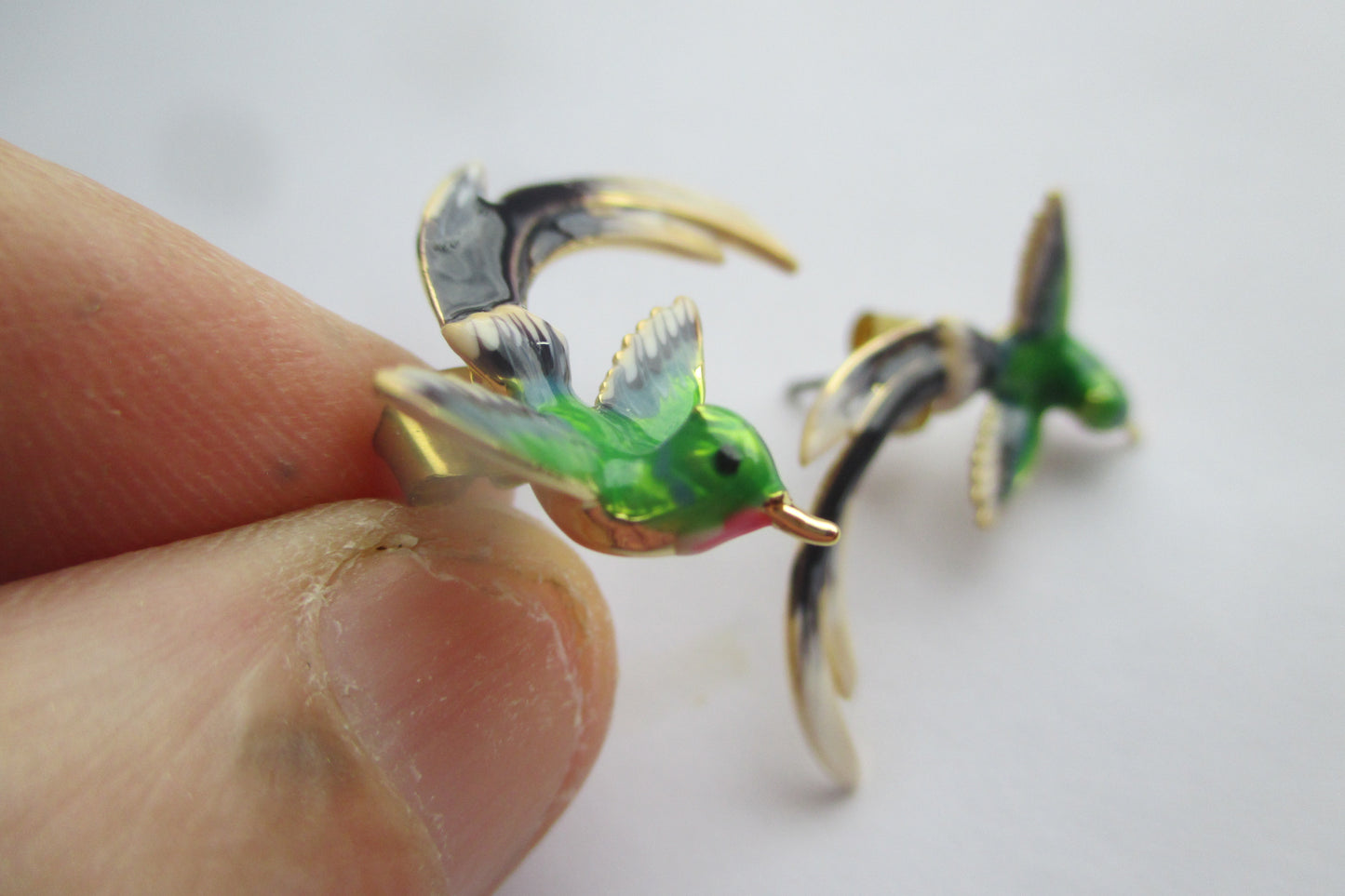 Enamel humming bird stud earrings